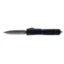 Microtech Makora D/E Signature Series Stonewash Full Serrated Nickel Boron Internals Black Traction Inlay OTF Automatic Knife - Microtech Knives