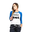 NINE LINE WOMANS BASEBALL TEE AMERICA THE BEAUTIFUL ROYAL BLUE/GRAY 2XL - Nine Line Apparel