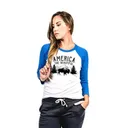 NINE LINE WOMANS BASEBALL TEE AMERICA THE BEAUTIFUL ROYAL BLUE/GRAY S - Nine Line Apparel