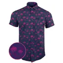 Retro Rifle Rising Palm Fuschia / Blue Button Down Hawaiian Shirt - 2XL - Retro Rifle