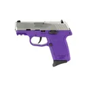 SCCY CPX-2 Gen 3, Double Action Only, Semi-automatic, Polymer Frame Pistol, Compact, 9MM, 3.1 in Barrel, Matte Finish, Natural Stainless Slide, Purple Frame, 3 Dot Sights, 10 Rounds, 2 Magazines, BLEM (Broken Rear Sight) CPX-2TTPUG3 - SCCY