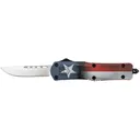 CobraTec Knives MCTXFS3DNS FS-3 Texas Flag Medium 3 in OTF Drop Point Plain D2 Steel Blade 4.50 in Aluminum Cerakoted Handle Includes Glass Breaker/Pocket Clip - Cobratec Knives