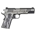 Auto-Ordnance 1911TCAC14N 1911 Trump One 45 ACP 5in Barrel 7+1, Overall Stainless Cerakote with Black Cerakote Accents, Serrated/Engraved with Ports Slide  Custom Flag Engraved Aluminum Grip - Auto Ordnance
