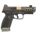 FN 66101715 509 CC Edge XL Full Size Frame 9mm Luger 10+1 4.20 Gold Titanium Nitride PVD Non-Threaded w/QD Compensator Barrel, Graphite PVD Lightening Cut/Optic Cut/Serrated Stainless Steel Slide, Black Poly Frame w/Pic Rail, Pistol - FN
