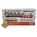 MaxxTech PTGB380B Brass Pistol 380ACP 95gr Full Metal Jacket 50 Per Box/20 Case, Centerfire Handgun Ammo - Tulammo