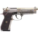 Derya 10L.FLR.MELIK9.TR Melik Fight Limited Run 9mm Luger 10+1 4.90 Gold PVC Steel Barrel, Nickel w/Engraving & Gold Accents Serrated Steel Slide, Nickel w/Engraving Aluminum Frame w/Beavertail, Mahogany Dark Wood Grip, Pistol - Deyra
