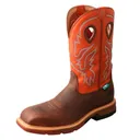 TWISTED X Men's 12in Western WP Brown/Orange Work Boot (MXBNW03) - Twisted X
