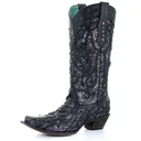 CORRAL Women's Black Glitter Inlay and Studs Snip Toe Western Boot (C3423) - Corral Boots