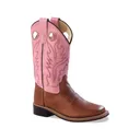OLD WEST Children's Tan Canyon and Pink Broad Square Toe Boots (BSC1839) - Old West
