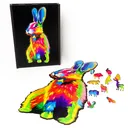 Woodary Rabbit Colored Wooden Jigsaw Puzzle for Adults w/ Gift Box, 125 Pieces - Woodary