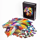 Woodary Lion Colored Wooden Jigsaw Puzzle for Adults w/ Gift Box, 132 Pieces - Woodary