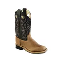 OLD WEST Children's Broad Square Toe Brown Foot/Dark Brown Shaft Leather Cowboy Boots - Old West