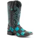 FERRINI Men's Patchwork S-Toe Black/Teal Boots (1139350) - Ferrini