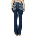 MISS ME Women's Magenta Embroidered Quilt Mid-Rise Dark Blue Bootcut Jeans (M9185B) - 