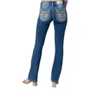 Miss Me Women's Warm Wings Light Blue Mid-Rise Bootcut Jeans with Faux Flap Pockets (M3080B60) - 