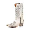 CORRAL Girl's White Glitter Inlay Snip Toe Cowboy Boots (T0021) - Corral