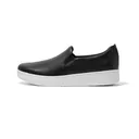 FITFLOP Women's Rally Black Leather Slip-On Skate Sneakers (FC7-001) - Fitflop