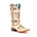 CORRAL Women's White-Turquoise Embroidery Square Toe Western Boots (Z5219) - Corral