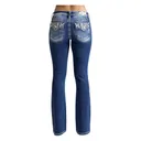 MISS ME Womens Abstract Stitch 32L Dark Blue Mid-Rise Bootcut Jeans (M9361BV) - 