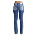 MISS ME Womens Fleur De Lis Stars 34L Mid-Rise Medium Blue Bootcut Jeans (M9354BL) - 