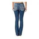 MISS ME Womens Rosie V Floral Faux Flap Pockets 34L Mid-Rise Medium Blue Bootcut Jeans (M3444B118L) - 