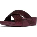 FITFLOP Lulu Crinkled-Shimmer Cross Metallic Black Slides (E6K-565) - Fitflop
