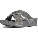 FITFLOP Lulu Crinkled-Shimmer Cross Metallic Black Slides (E6K-565) - Fitflop
