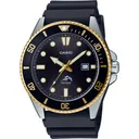 CASIO Men's Diver Inspired Stainless Steel Black/Gold Quartz Watch with Resin Strap (MDV106G-1AV) - Casio