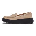 FITFLOP Women's F-Mode Padded-Detail Latte Beige/Black Leather Flatform Loafers (HG3-A95) - Fitflop