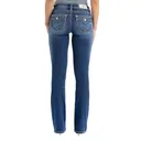 MISS ME Women's Silver Stitch Dark Blue Classic Mid Rise 30in Bootcut Jeans with Faux Flap Pockets (M5014B431S) - Miss Me