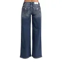 MISS ME Women's Classic Stitched Dark Blue Faux Flap Pockets Mid-Rise Wide Leg Jeans (M5014W426) - Miss Me