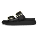 FITFLOP Women's GEN-FF Buckle Two-Bar Black Leather Slides (B1J-001) - Fitflop