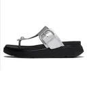 FITFLOP Women's GEN-FF Buckle Metallic Tumbled-Leather Silver Toe-Post Sandals (A2S-011) - Fitflop