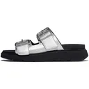 FITFLOP Women's GEN-FF Buckle Metallic Tumbled-Leather Silver Two-Bar Slides (A2T-011) - Fitflop