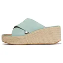 FITFLOP Women's Platfforms Espadrille Suede Wedge Frosted Sage Cross Slides (A5L-D97) - FitFlop