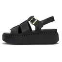 FITFLOP Women's GEN-FF Max Tumbled-Leather All Black Fisherman Sandals (A3J-090) - Fitflop