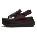 FITFLOP Women's F-Mode Stack Leather Black/Dark Merlot Toe-Post Sandals (ADL-E72) - FitFlop