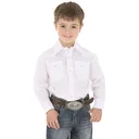 Wrangler Boys Long-sleeved Dress Western Solid Snap Shirt White - Wrangler