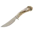 SILVER STAG KNIVES Mountain Edge 5.25" Fixed Blade Knife + Antler Handle w/ Leather Sheath - Silver Stag Knives