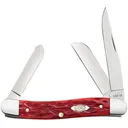 CASE KNIVES Peach Seed Jig Dark Red Bone Medium Stockman 3.63" Closed (Clip, Sheepfoot, Spey Blades) - Case Knives
