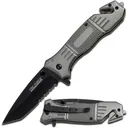 TAC-FORCE USA TF-434T Assisted Openin Folding Knife 3.25" Combo Tanto Blade - Grey Aluminum Handles - Tac Force Knives