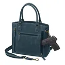 GUN TOTE'N MAMAS Buffalo Leather Town Tote RFID Blue - Gun Tote'n Mamas
