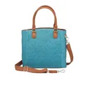 GUN TOTE'N MAMAS Town Tote, Debossed USA Cowhide in Turquoise Blue Tooled + Plain Cowhide - Gun Tote'n Mamas