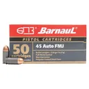 BARNAUL AMMO 45 Auto 230Gr FMJ Polycoated Steel Case 50rd - Barnaul