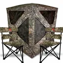PRIMOS Double Bull Roughneck Ground Blind Combo w/ 2 Tri Stools | Moassy Oak Country DNA - Primos