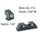 Ameriglo Classic Style 3-Dot Night Sight Set for Select Glocks / Front Tritium - Green / Front Outline - White / Rear Tritium - Green / Rear Outline - - Ameriglo