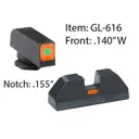 Ameriglo Glock CAP Sight Set For Glock 17, 19, 22, 23, 24, 26, 27, 33, 34, 35, 37, 38, 39 - Green Tritium Orange Sq Outline Front/Rear - Ameriglo