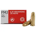 Sellier & Bellot Pistol & Revolver Ammo .25 Auto 50 gr FMJ 748 fps 50/ct - Sellier-Bellot