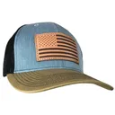 Outdoor Cap Heathered Grey/Blk/ Old Gold Trucker w/USA Flag Leather Patch - Outdoor-Cap-Company