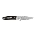 Sarge Knives Falcon Damascus & Buffalo Horn Folder Knife 2 7/8" Drop Point Blade Black - Sarge-Knives